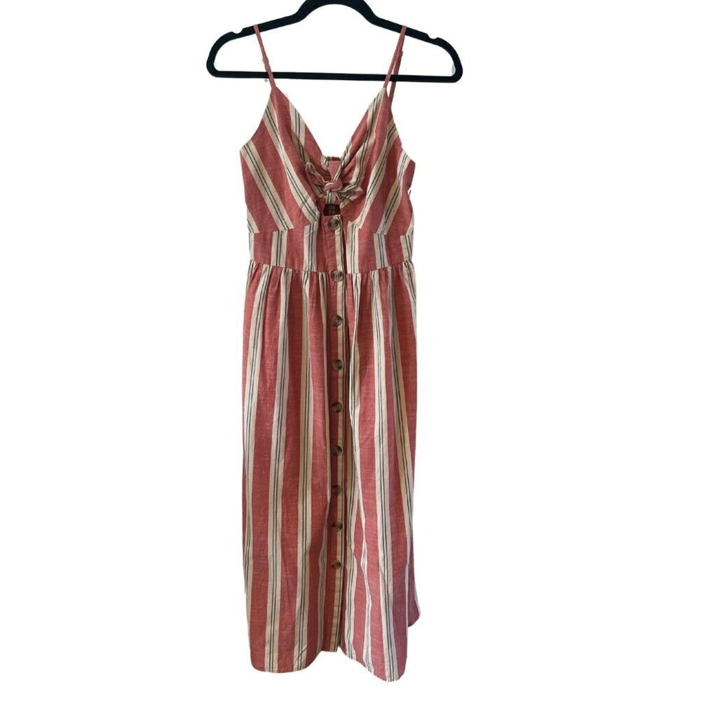 Japna Striped Dress Womens M Button Boho Beach Midi Coastal Vacation Resort